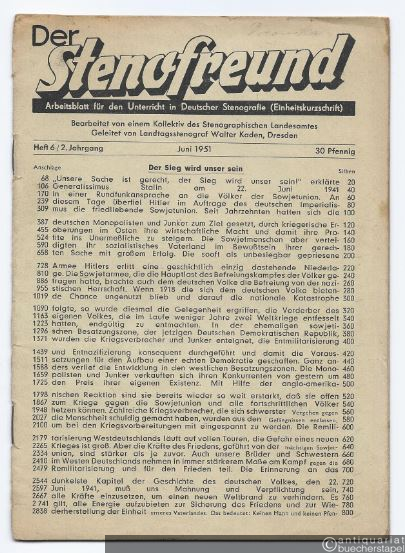  - Der Stenofreund. Arbeitsblatt für den Unterricht in Deutscher Stenografie (Einheitskurzschrift). 2. Jahrgang, Heft Nr. 6 (Juni 1951).