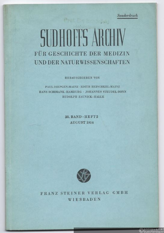  - Georg Meißners Tagebuch seiner Triestreise (1851) (= Sudhoffs Archiv für Geschichte der Medizin und der Naturwissenschaften, 38. Band, Heft 2). Sonderdruck.