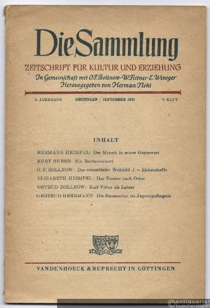  - Die Sammlung. Zeitschrift für Kultur und Erziehung. 6. Jg. / Heft 9 (September 1951).
