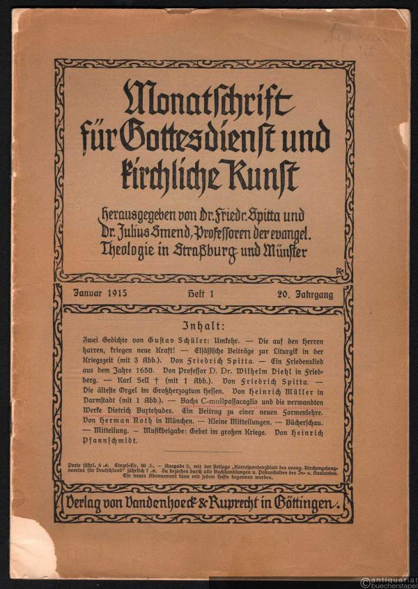  - Monatschrift für Gottesdienst und kirchliche Kunst. Januar 1915, Heft 1, 20. Jahrgang.