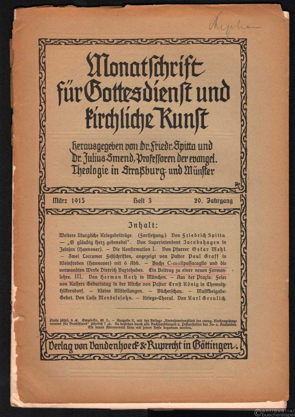  - Monatschrift für Gottesdienst und kirchliche Kunst. Januar 1915, Heft 3, 20. Jahrgang.